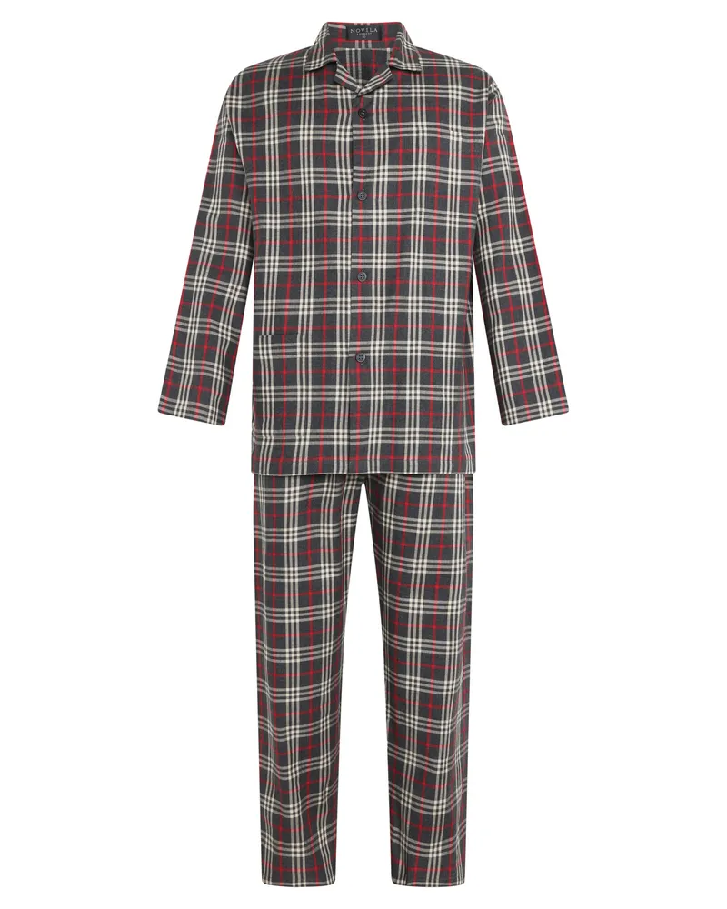 Novila Langer Flanell-Pyjama Max mit Karomuster in Anthrazit