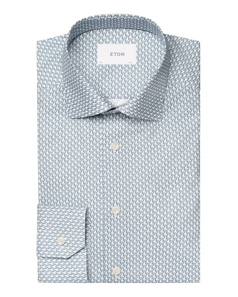 Eton Hemd aus Baumwolle mit Papagei-Print, Contemporary Fit in Hellblau