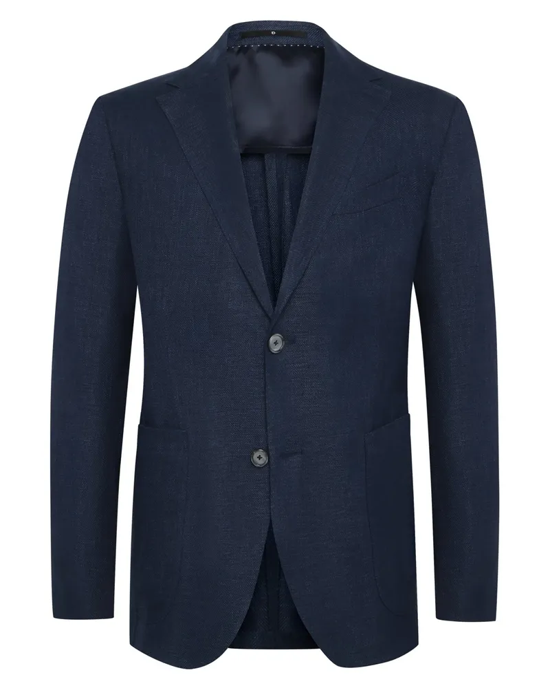 Dressler Einreiher-Sakko aus einem Schurwolle-Leinen-Seide-Mix in Blau