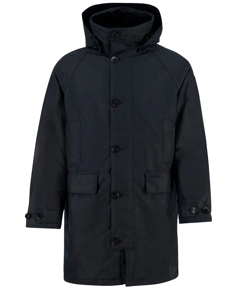 Barbour Wachsparka Beaudale mit Kapuze und klappbarem Cordkragen in Marine
