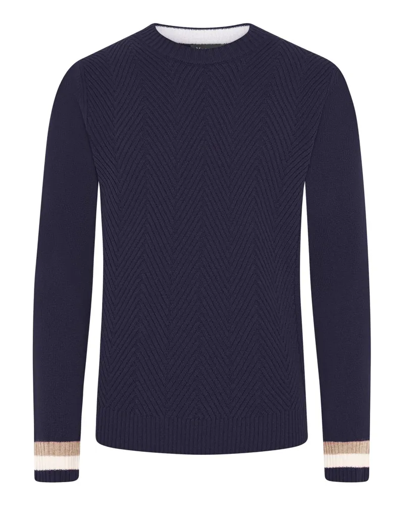 Maerz Pullover aus Merinowolle mit Fischgrät-Webmuster in Marine