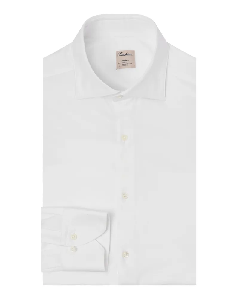 Stenströms Unifarbenes Stretch-Hemd in Jersey-Qualität, Slimline in Weiß