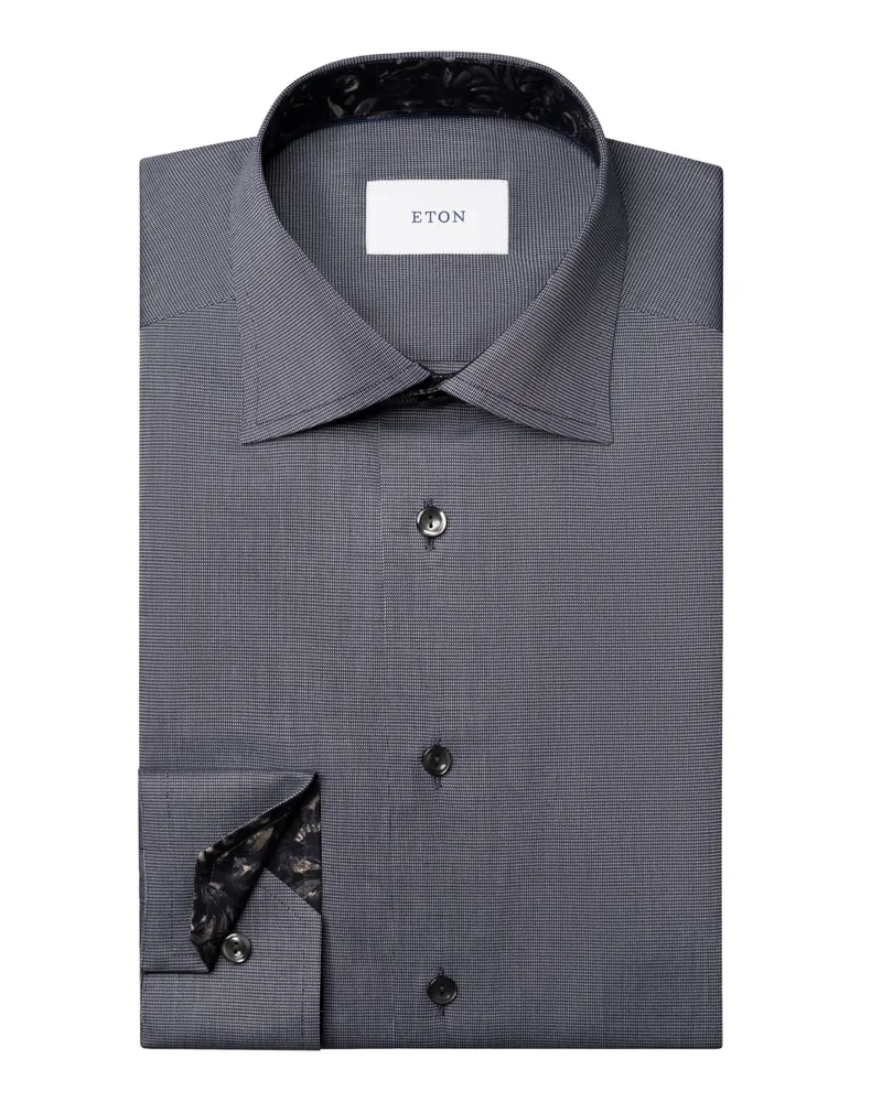 Eton Strukturiertes Business-Hemd mit Ausputz und Kentkragen, Contemporary in Marine