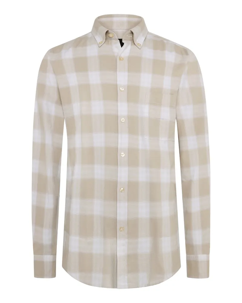 HUGO BOSS Kariertes Hemd mit Button-Down-Kragen in Beige