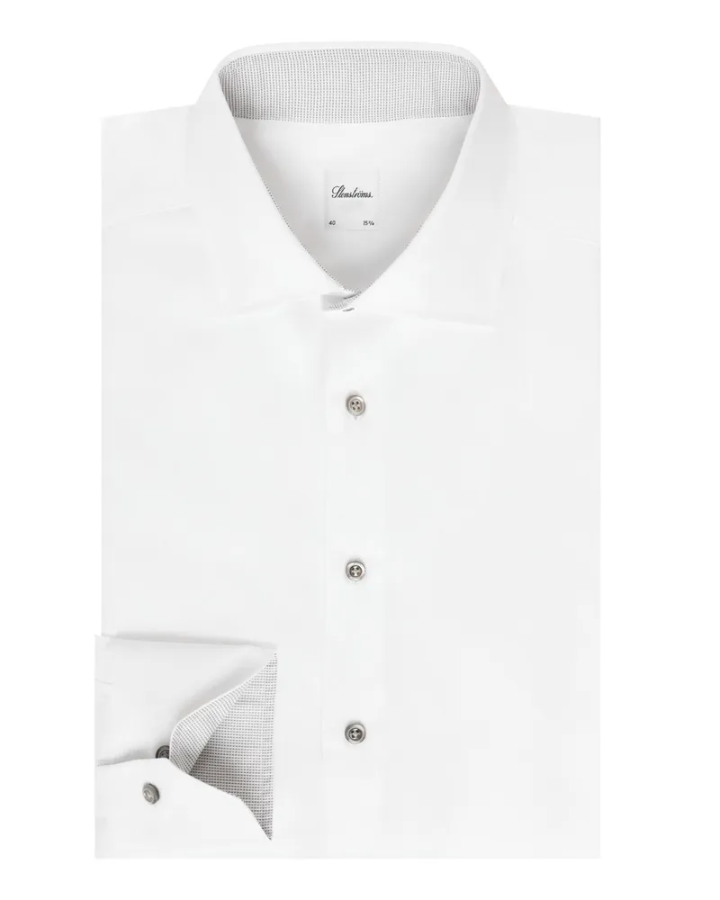 Stenströms Unifarbenes Hemd aus Twofold Super Cotton mit Ausputz, Regular Fit in Weiß