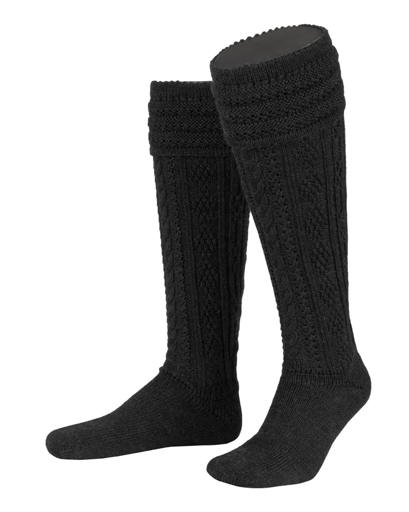 Gottseidank Trachtenkniestrümpfe Partnach aus Schurwolle mit Zopfmuster in Schwarz