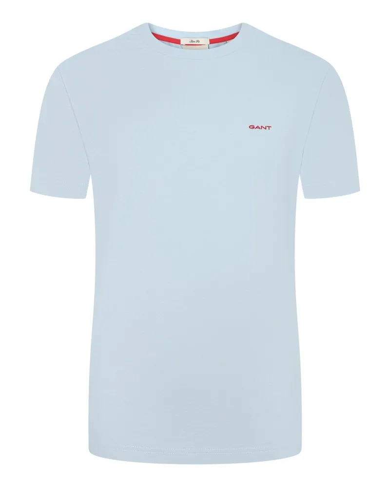 Gant Baumwoll-T-Shirt mit Logostickerei in Hellblau