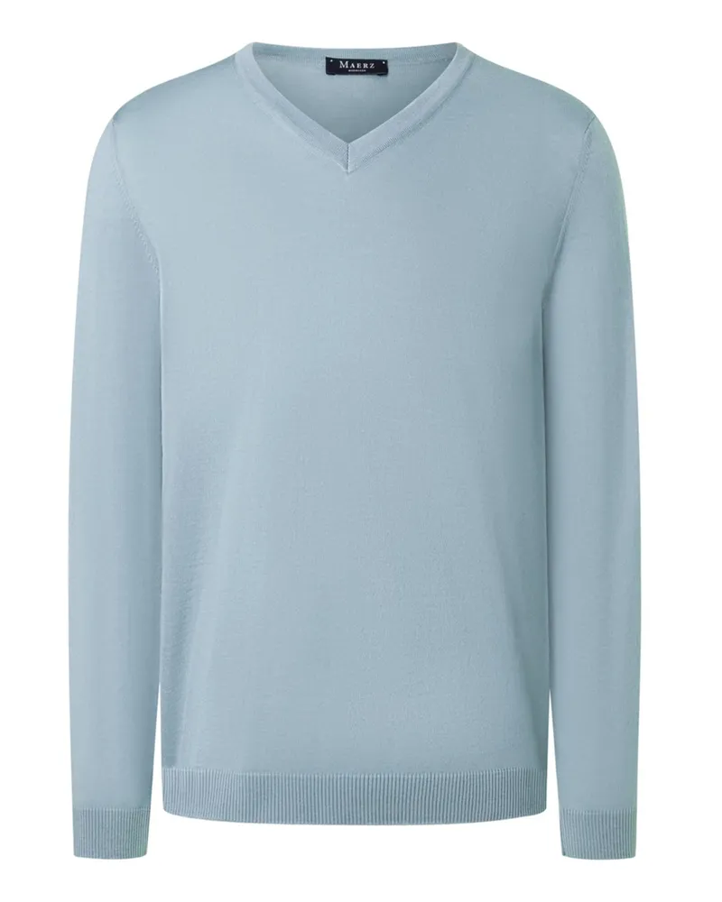 Maerz Leichter Pullover aus Merinowolle mit V-Ausschnitt in Hellblau