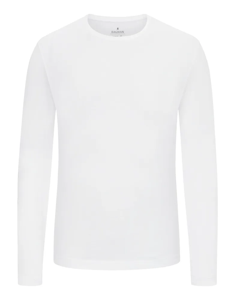 Ragman Longsleeve aus Baumwolle, Body Fit in Weiß