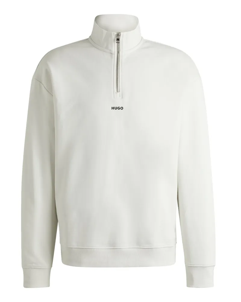 HUGO BOSS Sweat-Troyer mit dezentem Label-Schriftzug in Offwhite