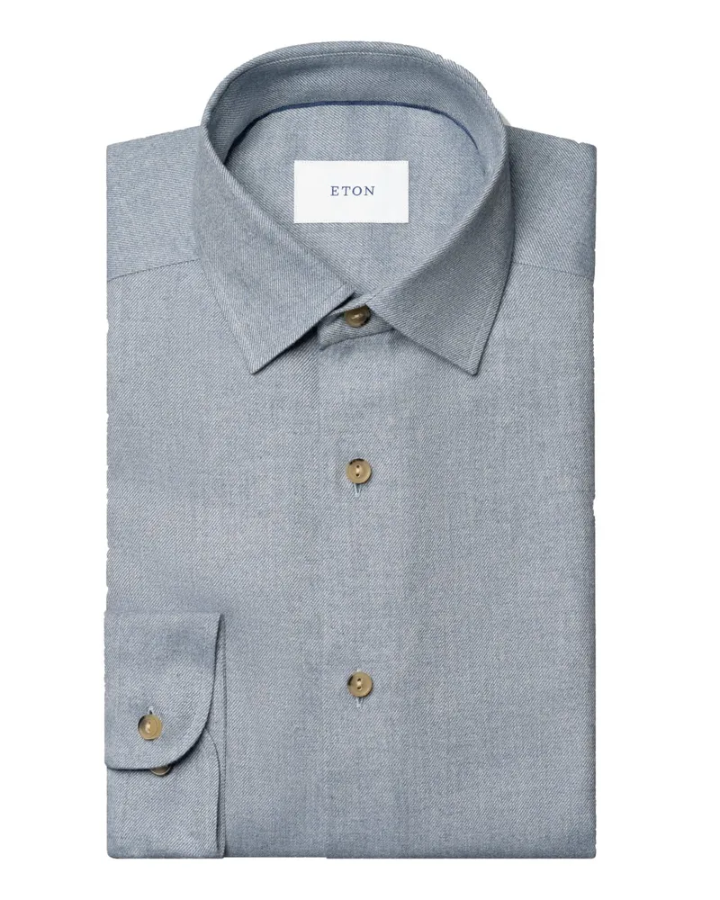Eton Flanellhemd mit feinem Diagonalstreifen, Casual Fit in Blau