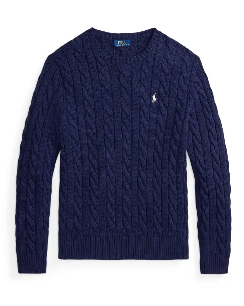 Ralph Lauren Rundhalspullover mit Zopfstrickmuster und kleiner Pony-Stickerei in Marine