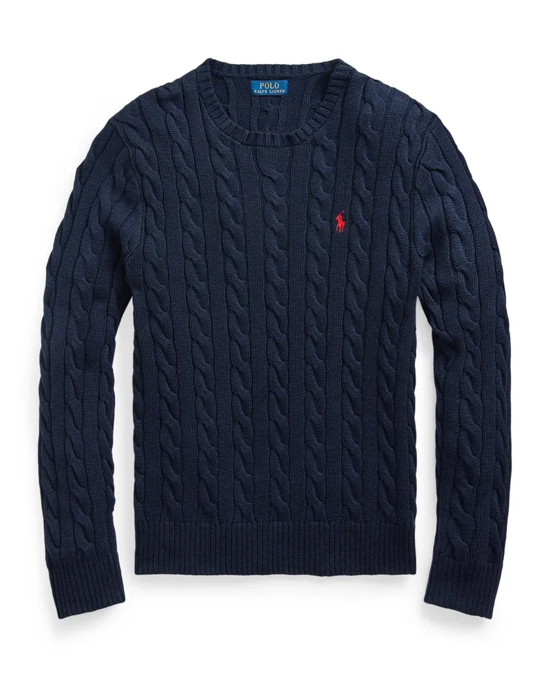 Ralph Lauren Strick-Pullover mit Zopfmuster und Logo-Stickerei in Marine