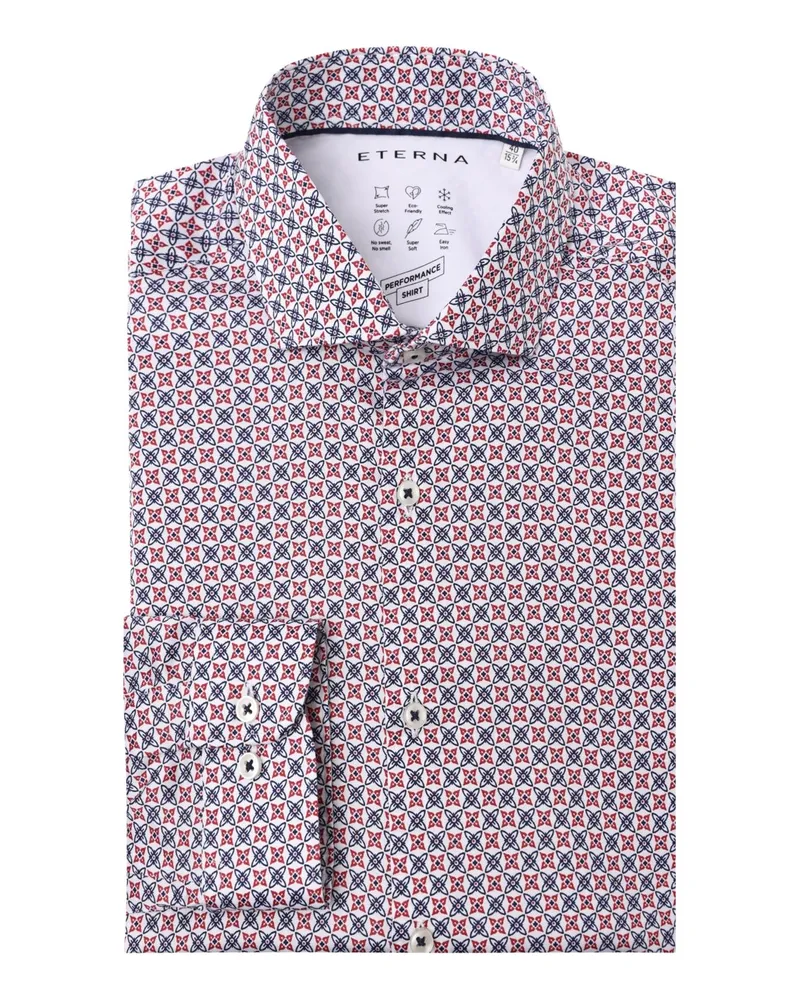 Eterna Bügelleichtes Stretch-Hemd mit geometrischem Print, Super Slim in Rot