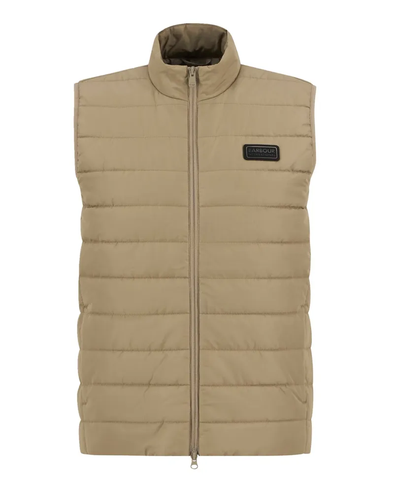Barbour Steppweste Aldom mit gummiertem Label-Aufnäher in Beige