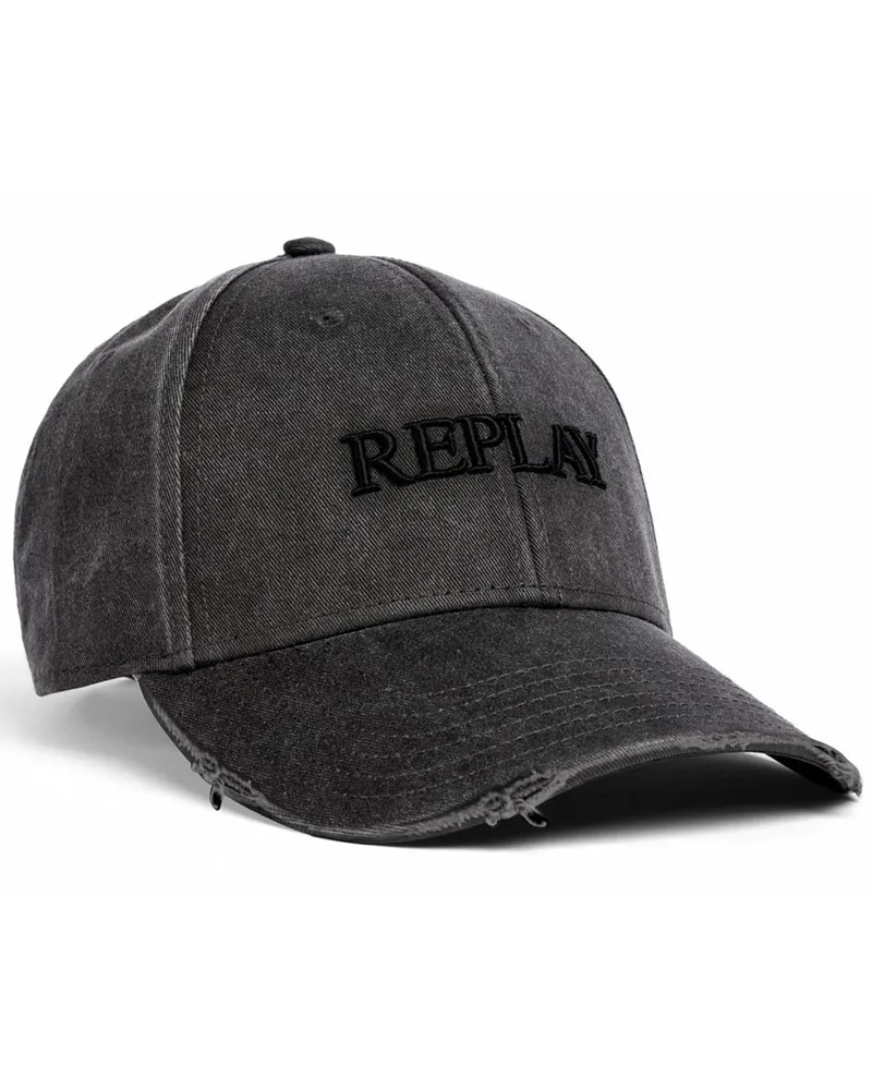 Replay Cap aus Baumwoll-Denim im Used-Look in Anthrazit