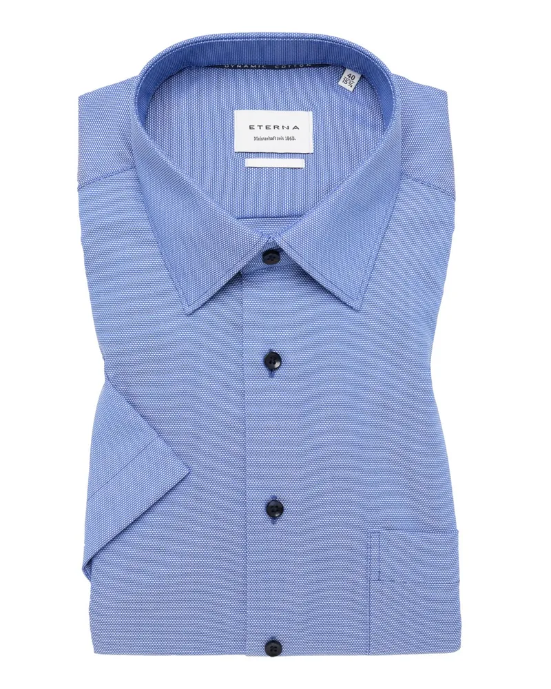 Eterna Bügelfreies Kurzarmhemd mit Struktur, Modern Fit in Mittelblau