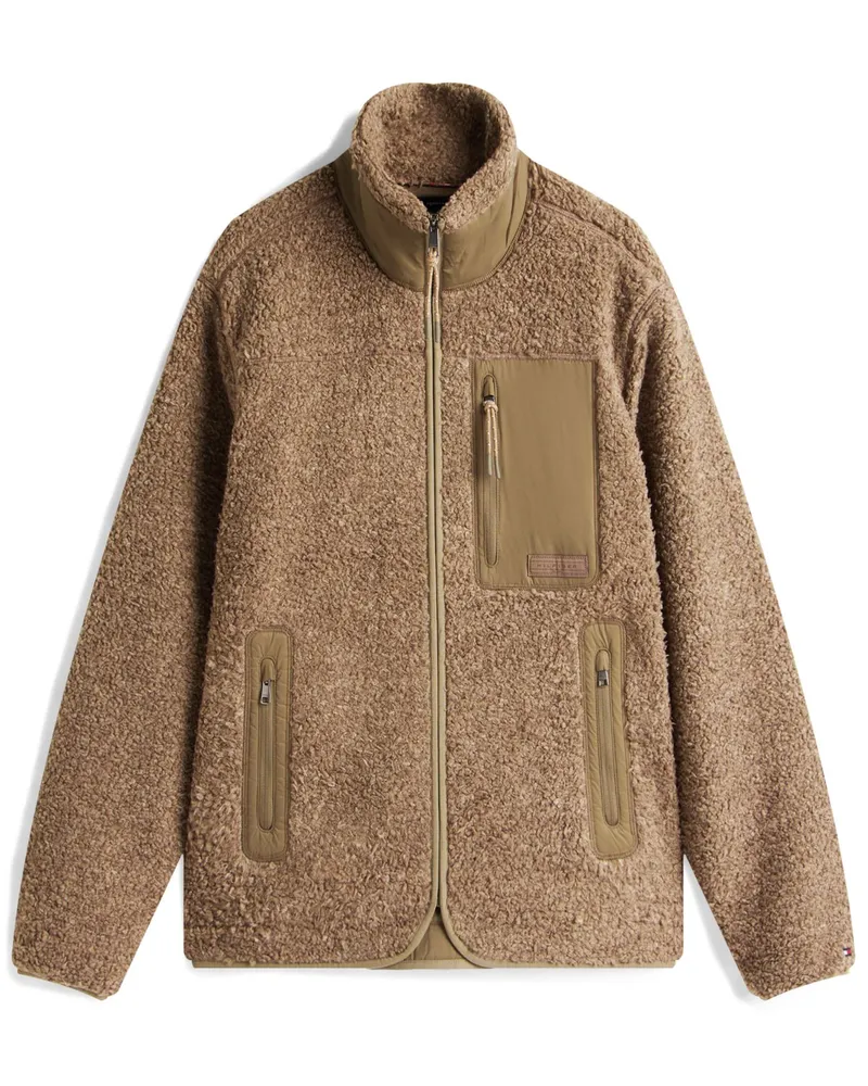 Tommy Hilfiger Softe Teddy-Fleecejacke mit Brusttasche in Beige