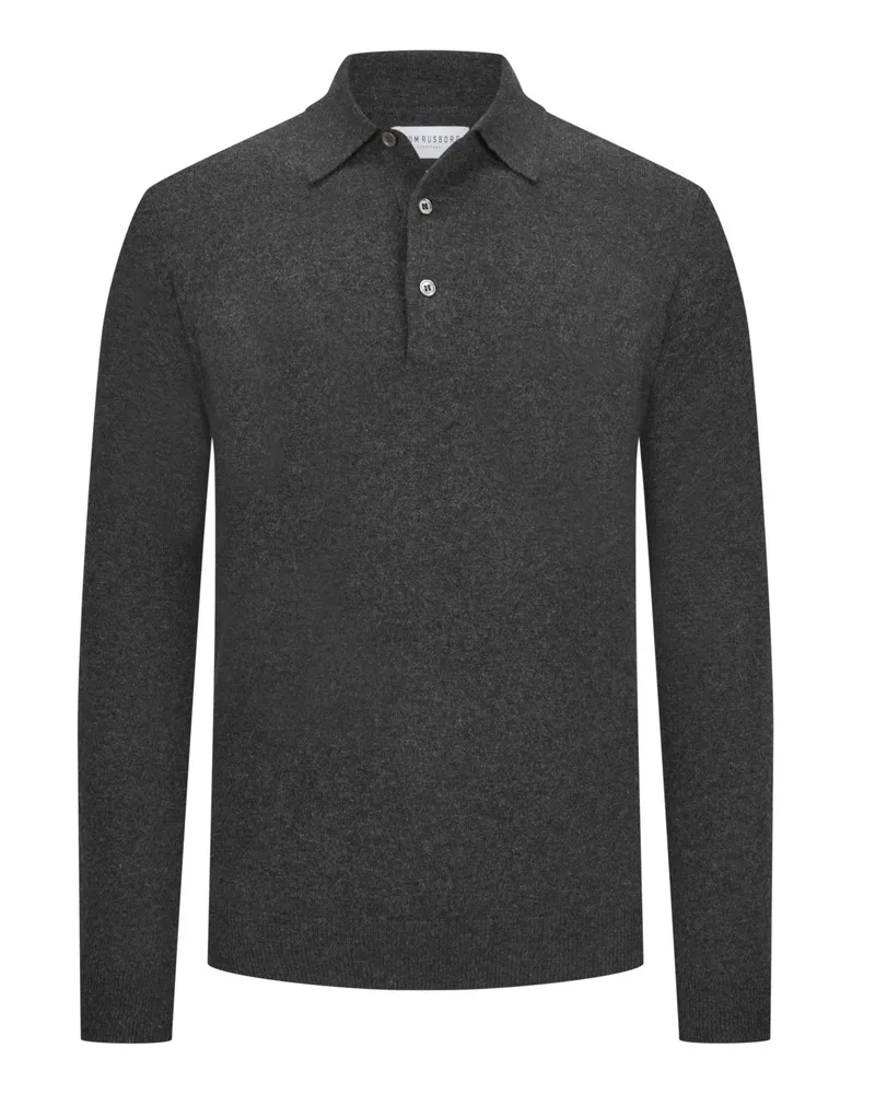Tom Rusborg Glattstrick-Langarmpoloshirt aus Kaschmir in Anthrazit