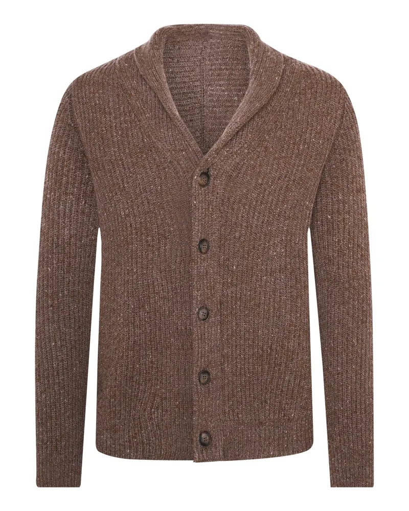 Gran Sasso Strickjacke in Rippstrick aus einem Wolle-Kaschmirmix mit Schalkragen in Braun