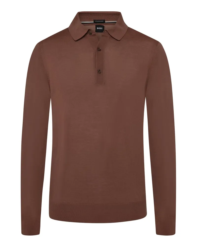 HUGO BOSS Leichter Glattstrick-Pullover mit Polokragen in Rostrot