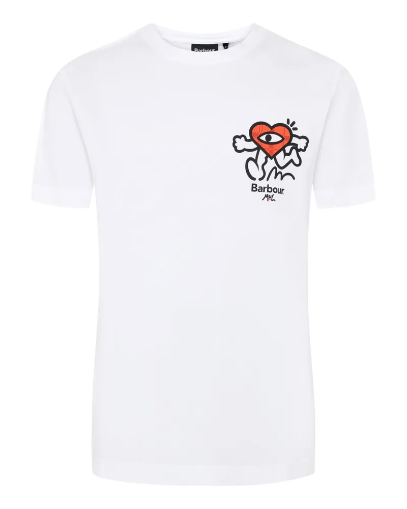 Barbour T-Shirt mit rückseitigem Camping-Motiv, Relaxed Fit in Weiß