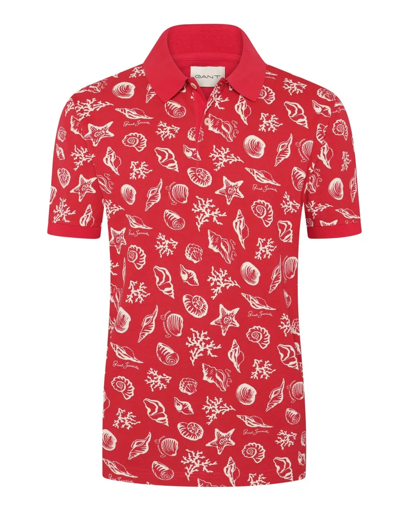 Gant Strukturiertes Poloshirt mit maritimen Motiven in Rot