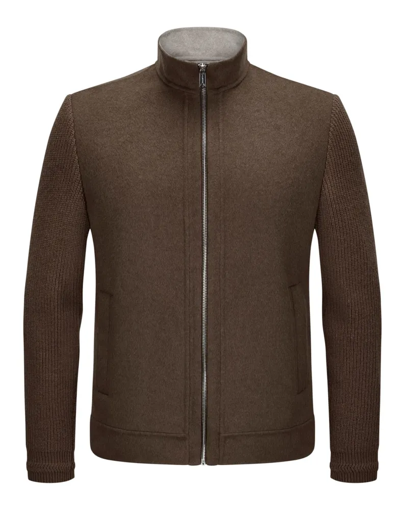 Milestone Doubleface-Strickjacke Kennedy aus einem Woll-Mix in Dunkelbraun