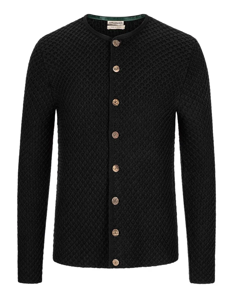 Gottseidank Trachtenstrickjacke aus Schurwolle mit Rautenstruktur in Schwarz