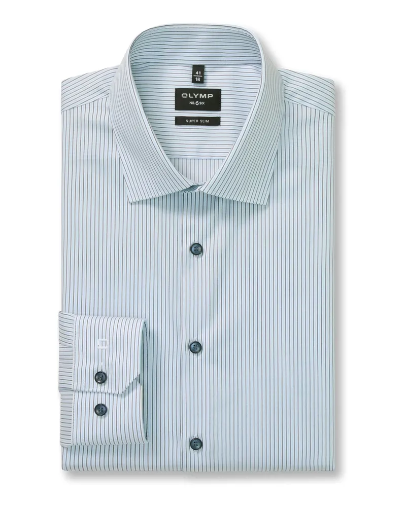 Olymp No. Six, Super Slim Fit, Stretch-Hemd mit Streifenmuster in Hellblau