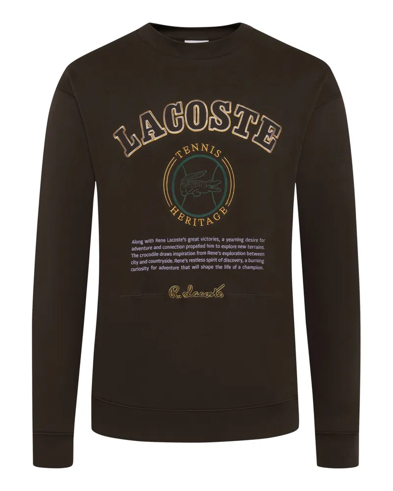 Lacoste Sweatshirt mit kleinem Krokodil-Patch und Logo-Schriftzug in Braun
