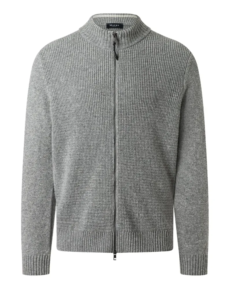 Maerz Strickjacke aus Schurwolle in Rippstrickmuster mit Zip in Grau