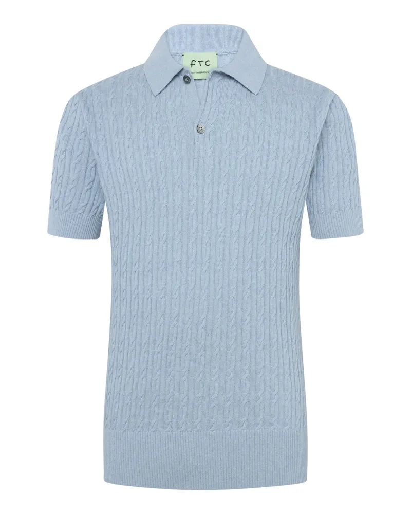 FTC Cashmere Zopfstrick-Poloshirt aus einem Baumwolle-Kaschmir-Mix in Hellblau