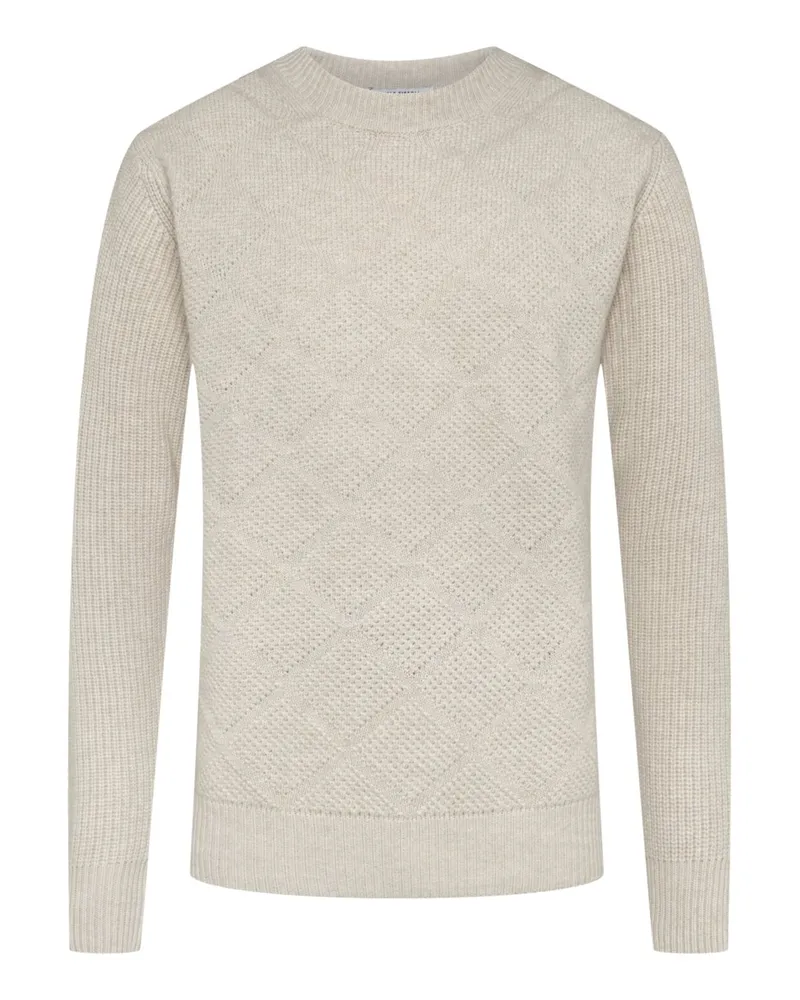 Daniele Fiesoli Softer Rundhalspullover in einem rautenförmigen Jacquard-Strick in Natur