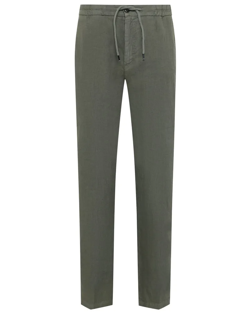 Alberto Leinenhose mit Dehnbund und Tunnelzug, Wide Fit in Oliv