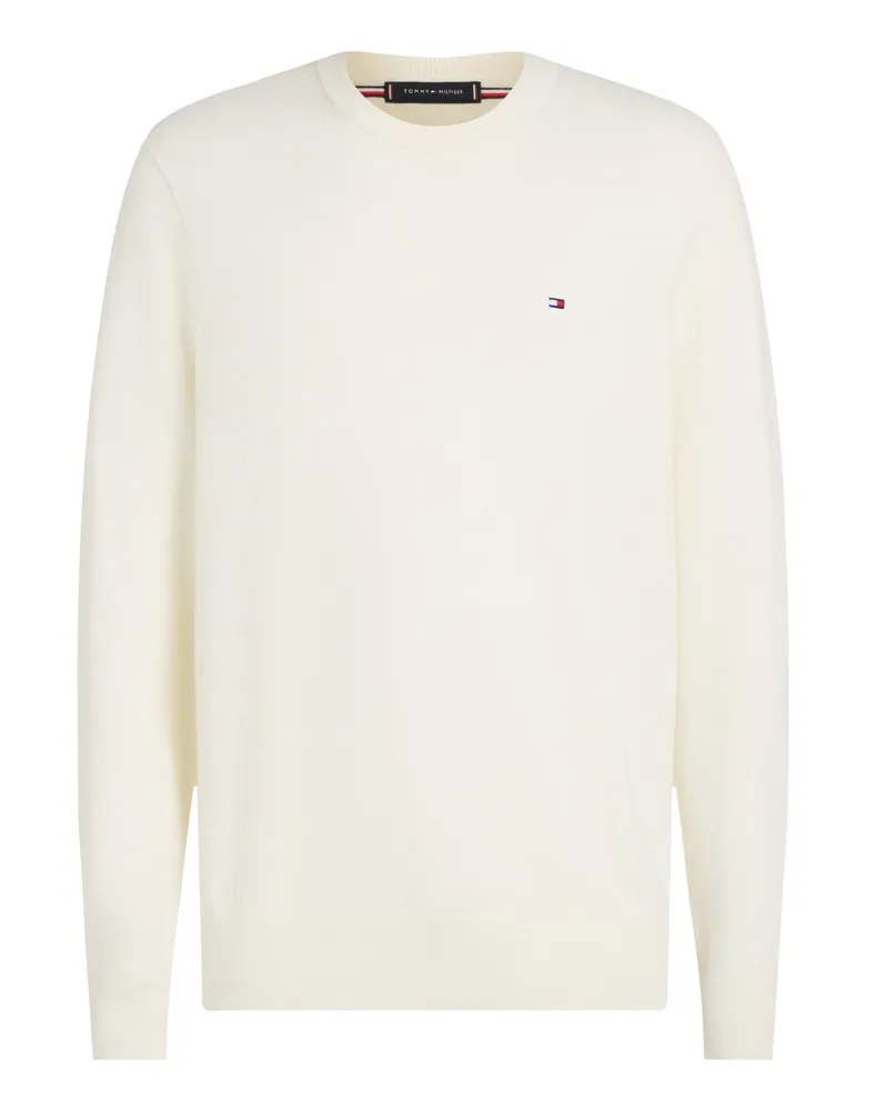 Tommy Hilfiger Softer Pullover mit Kaschmir und kleiner Flag-Stickerei in Offwhite