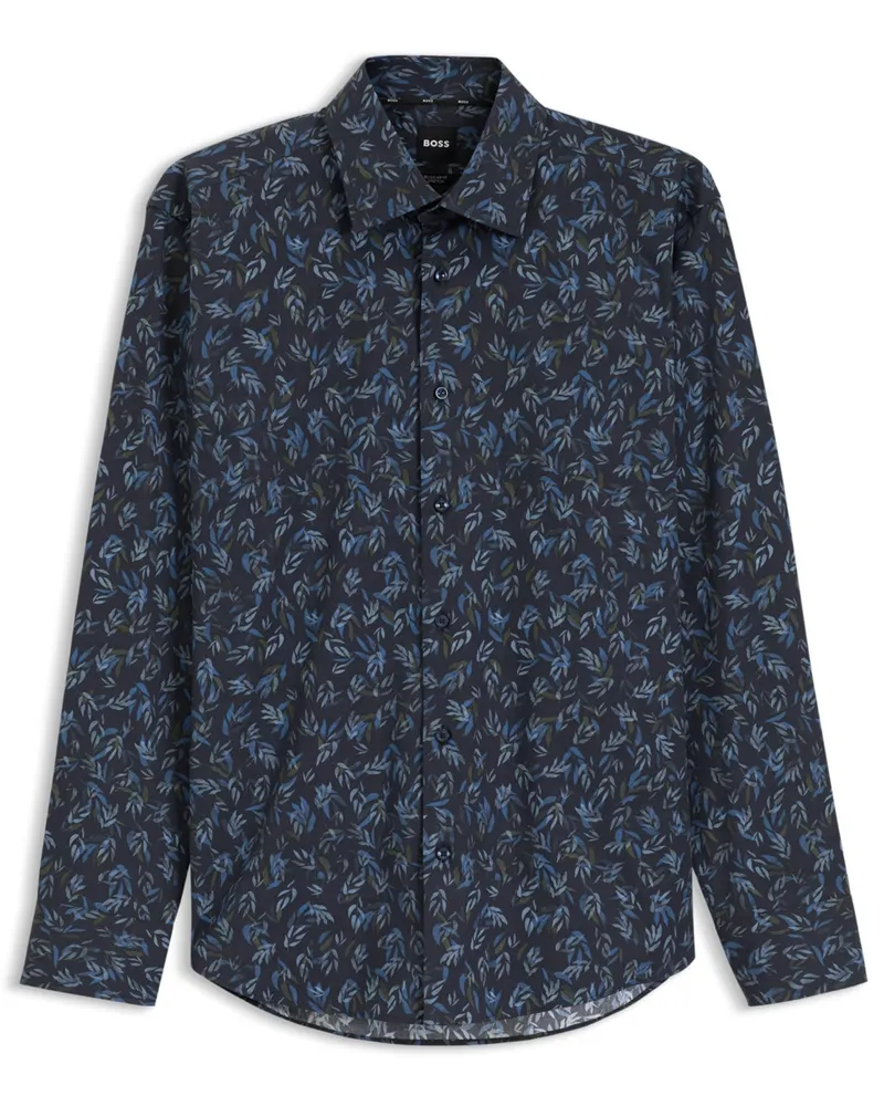 HUGO BOSS Stretch-Hemd mit floralem Print, Regular Fit in Marine