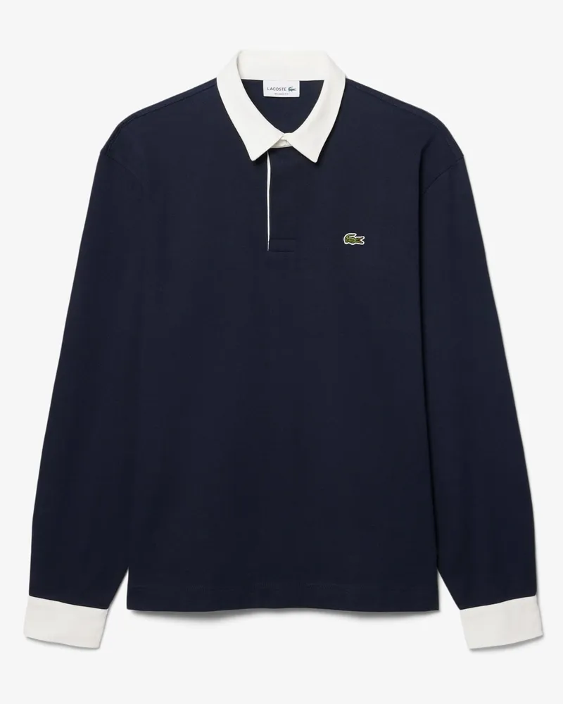 Lacoste Langarm-Poloshirt mit Kontrastbündchen, Relaxed Fit in Marine
