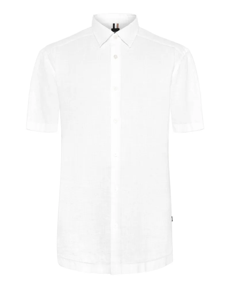 HUGO BOSS Leinen-Kurzarmhemd in Seersucker-Qualität, Relaxed Fit in Weiß