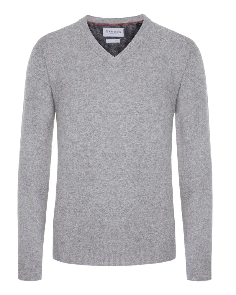 Tom Rusborg Leichterr Pullover aus Merinowolle und Kaschmir mit V-Ausschnitt in Silber