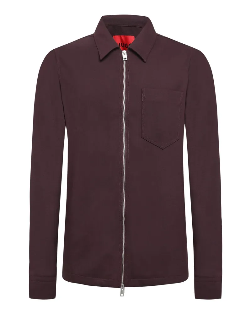 HUGO BOSS Leichte Overshirt-Jacke mit Zip und Umlegekragen in Braun