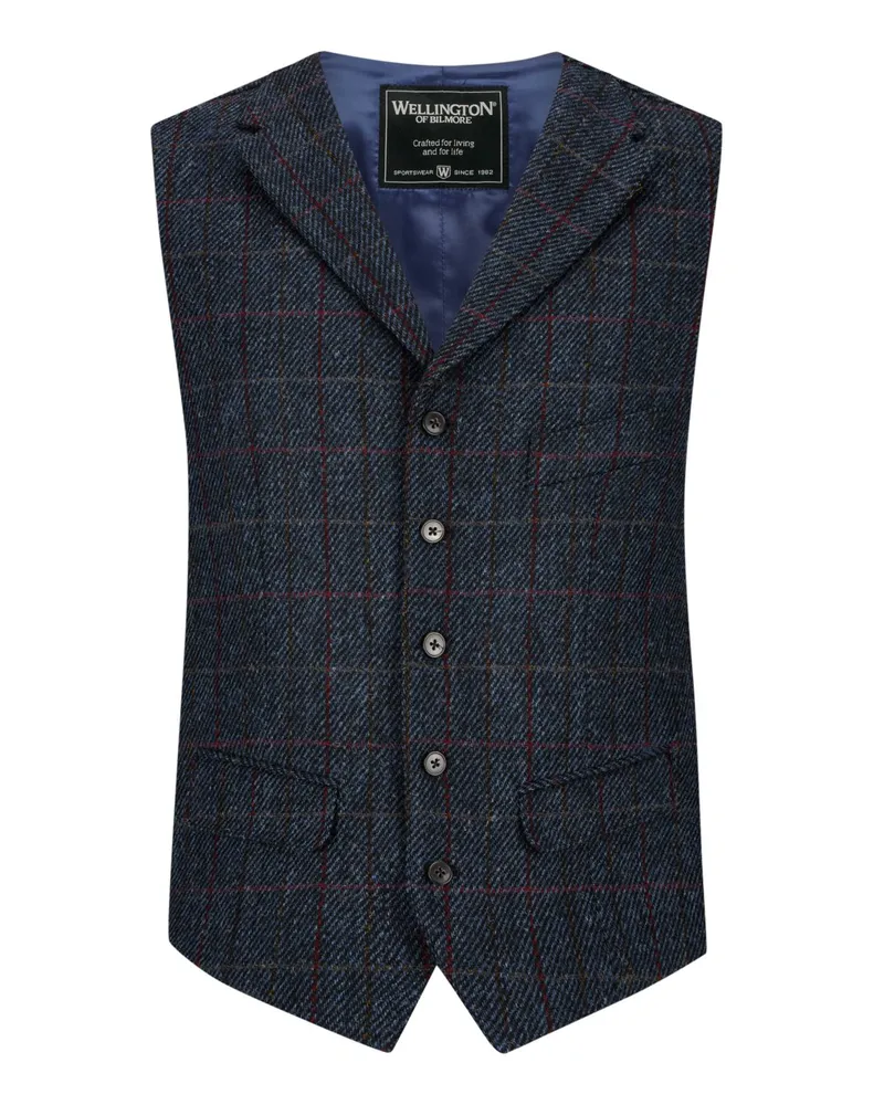 Wellington of Bilmore Harris-Tweed Weste aus Schurwolle mit Fischgrätmuster in Blau