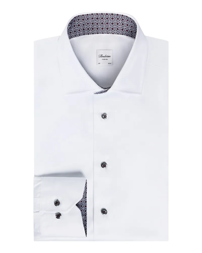 Stenströms Unifarbenes Hemd aus Twofold Super Cotton mit Ausputz, Slimline in Weiß
