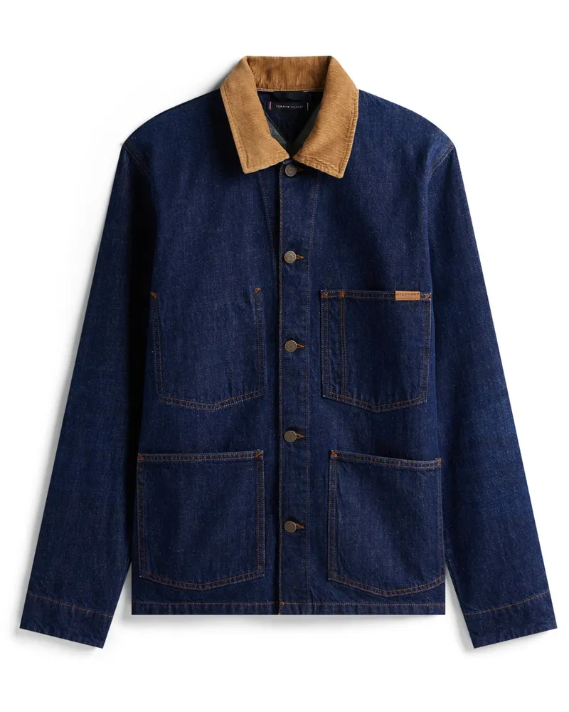 Tommy Hilfiger Chore-Jeansjacke mit Cord-Kragen und aufgesetzten Taschen in Denim