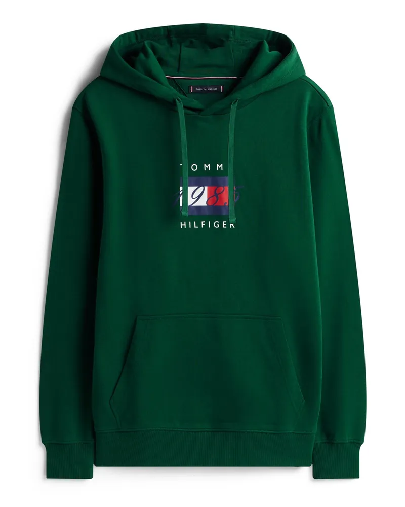 Tommy Hilfiger Softer Hoodie aus Baumwolle mit Logo-Flag auf der Brust in Tanne