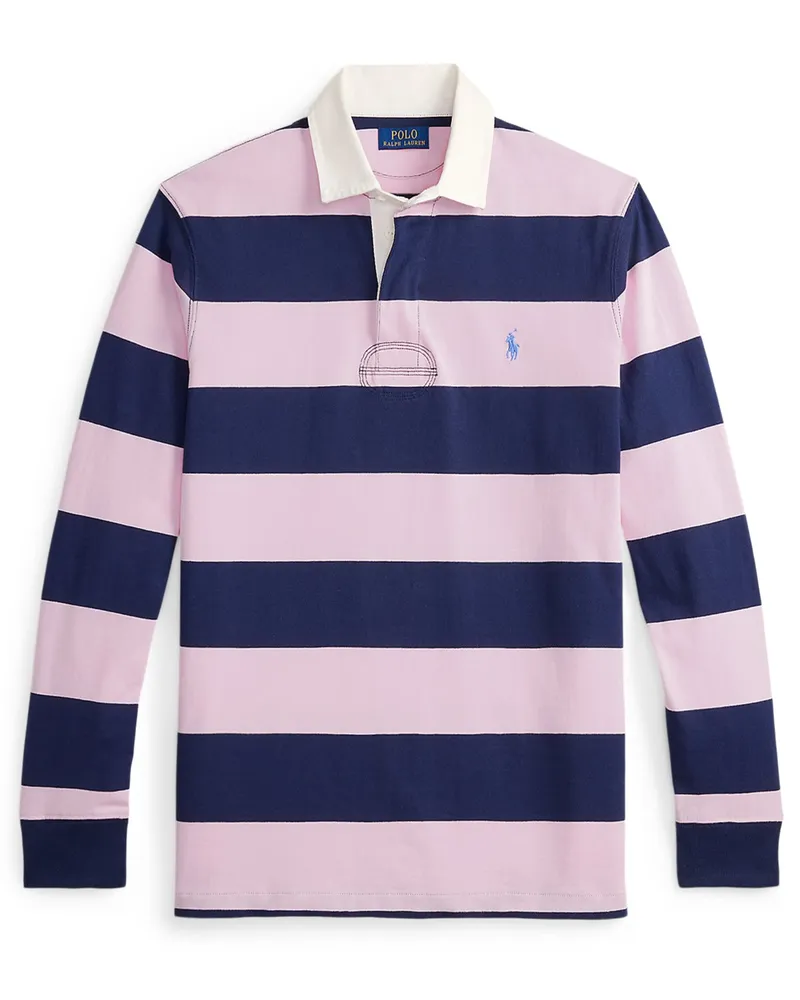 Ralph Lauren Rugbyshirt mit Blockstreifen und kleiner Pony-Stickerei, Classic Fit in Pink