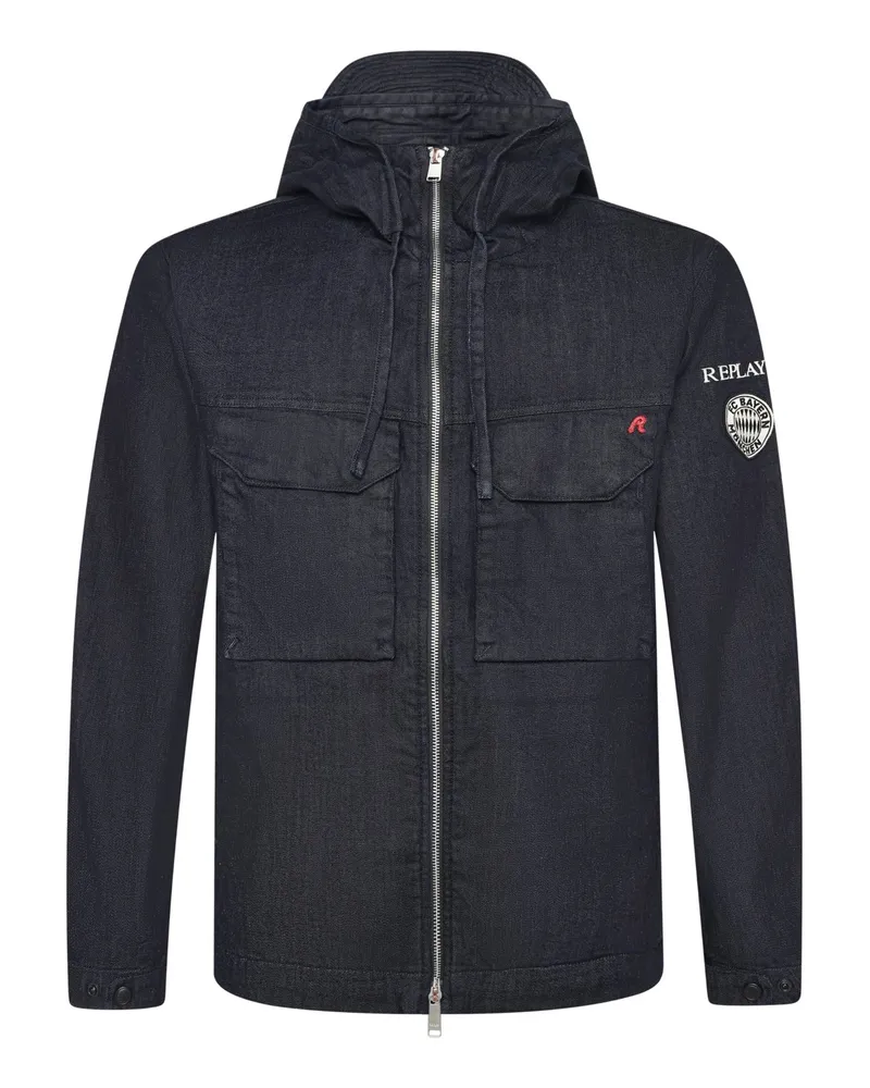 Replay Replay x FC Bayern Denim-Jacke mit Kapuze und Zip in Schwarzblau