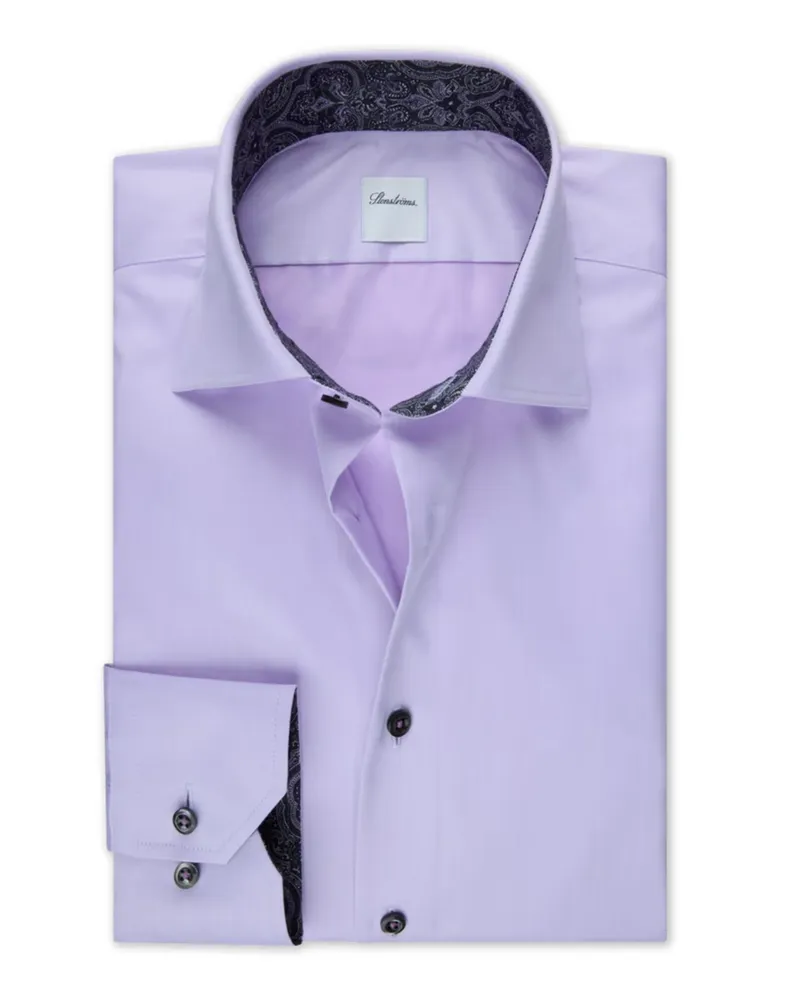 Stenströms Unifarbenes Twill-Hemd mit Ausputz, Slimline in Flieder