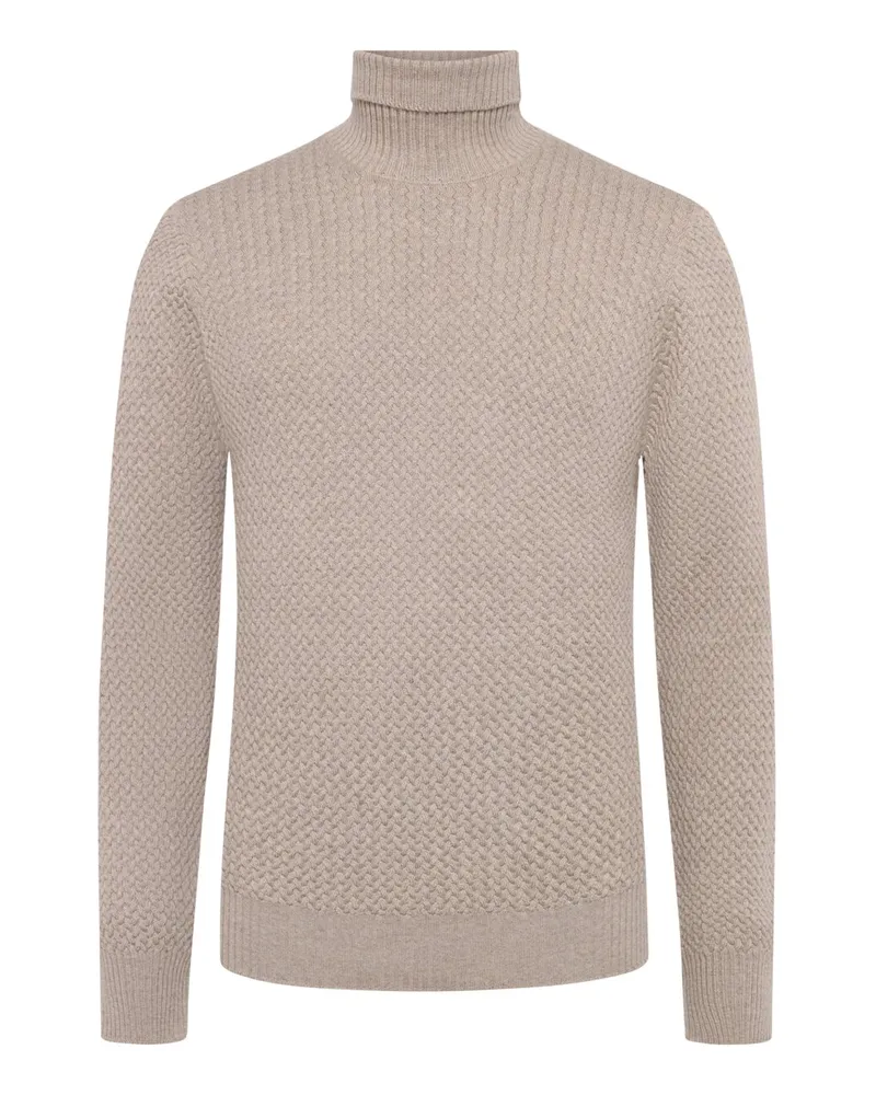 Gran Sasso Rollkragenpullover aus Schurwolle in Flechtstrick in Beige