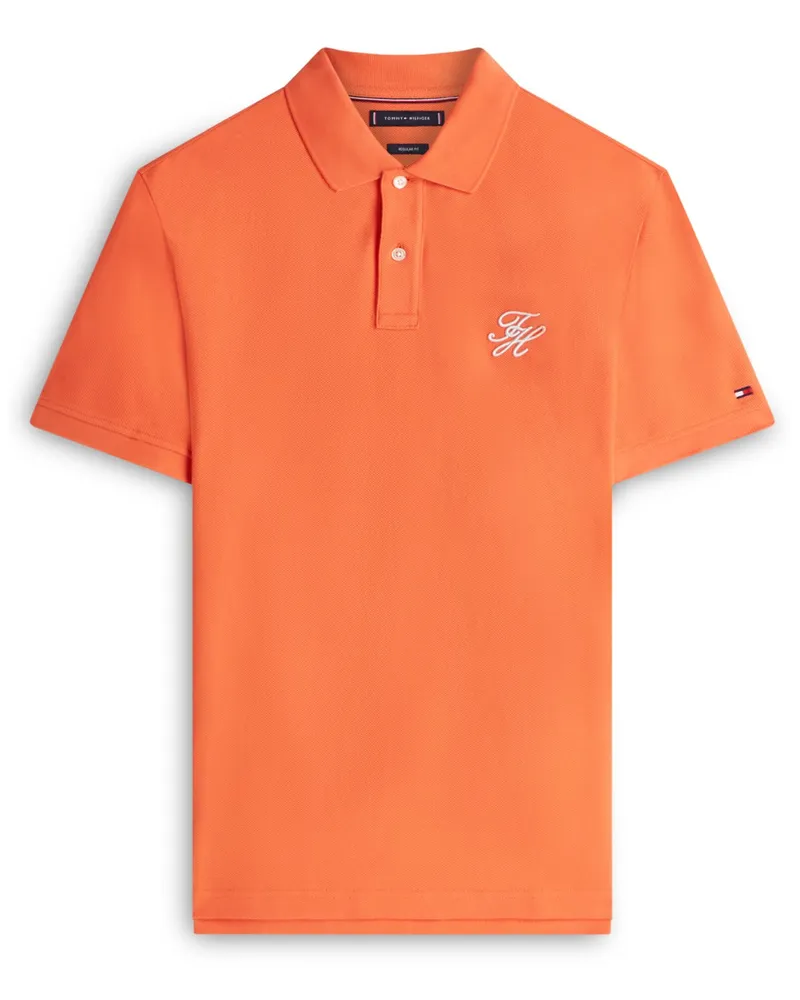 Tommy Hilfiger Poloshirt aus einem Baumwoll-Mesh mit Monogramm-Stickerei, Regular Fit in Orange